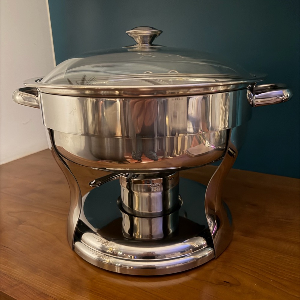 5QT Stainless Steel Chafing Dish w/ Glass Lid & Lid Rest - Hot or Chilled Food